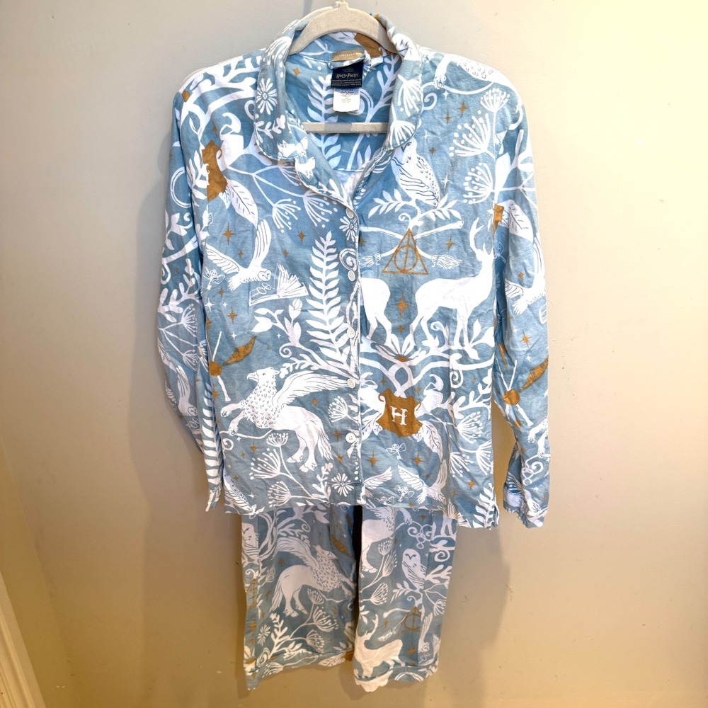 Pottery Barn Teen Harry Potter Organic Cotton Pajama Set Blue Patronus Large - Picture 1 of 9